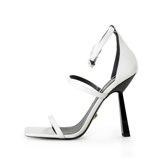 Versace White Leather Stiletto Heel Sandals